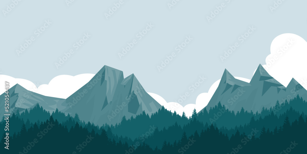 mountain landscape with pine forest Mountain silhouette.