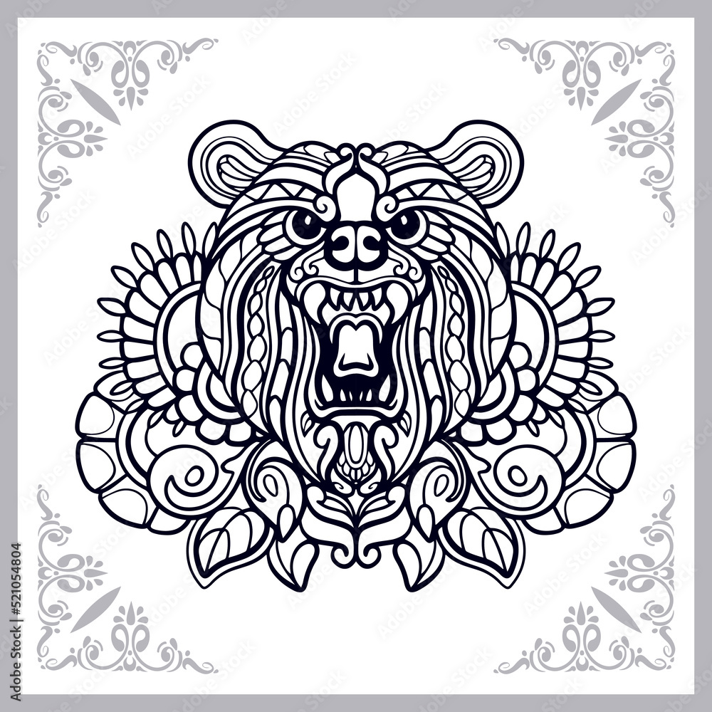 Obraz premium Grizzly bear zentangle arts isolated on white background