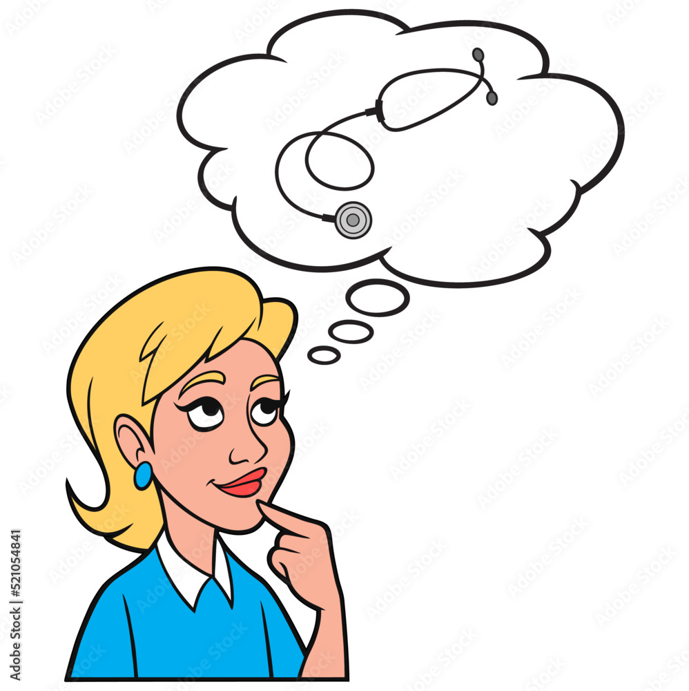 Girl thinking about a Stethoscope - A cartoon illustration of a Girl thinking about purchasing a Stethoscope for Medical School. Girl thinking about a Stethoscope - A cartoon illustration of a Girl thinking about purchasing a Stethoscope for Medical School.