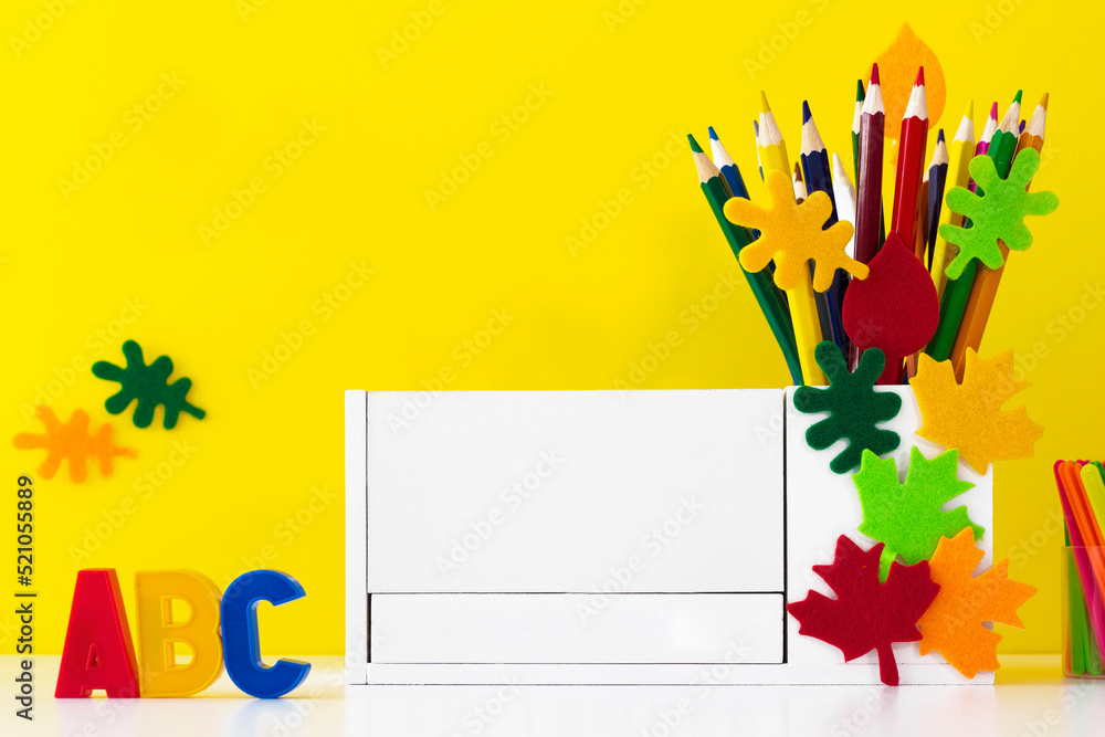Horizontal yellow banner for the new school year Back to school