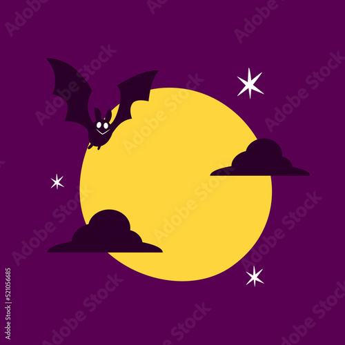 Halloween banner. Vector Halloween background with illustration of flying bats over moon. Yellow moon.