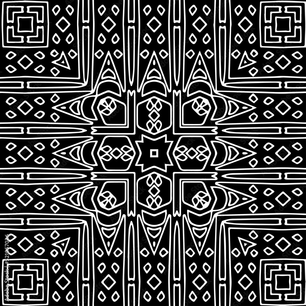 Black and white abstract geometric seamless pattern with wavy shapes, and curved lines. monochrome mandala. striped background. Repeat design for decor, cover, print. Black and white abstract geometric seamless pattern with wavy shapes, and curved lines. monochrome mandala. striped background. Repeat design for decor, cover, print.