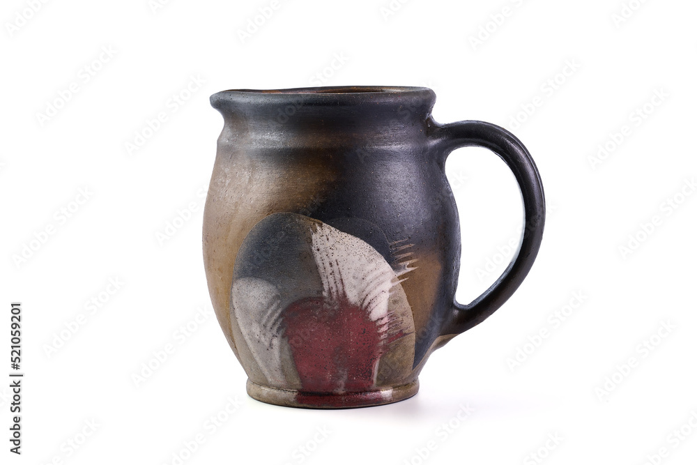 Rural clay cup, mug isolated on white background. Rural clay cup, mug isolated on white background.