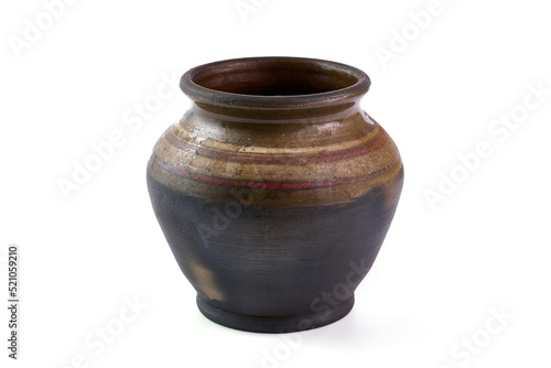 Rural clay vase, isolated on white background.