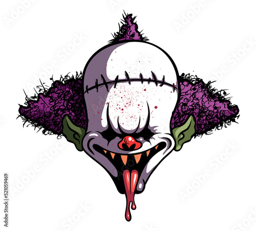 Cartoon style evil clown laughing head. Isolated on white background. 