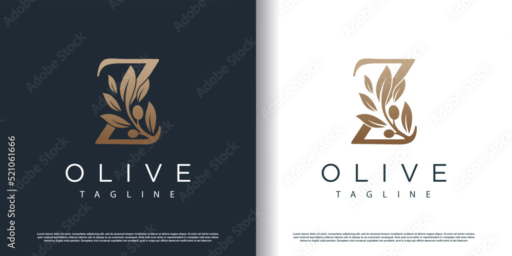 Olive logo icon with letter Z concept Premium Vector - obrazy, fototapety, plakaty 
