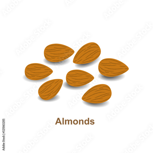 Almonds isolated on a white background. 