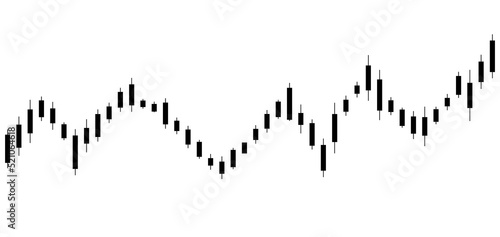 Candlestick chart, forex trading diagram, currency exchange price graph with signals. Vector illustration.