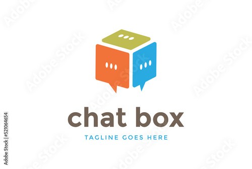 Modern Geometric Cube Box Chat Speech for Communication Logo Design