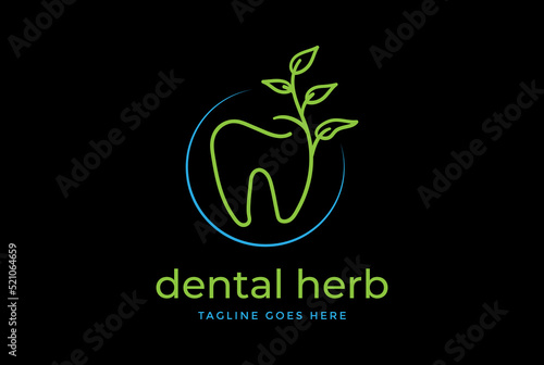 Simple Minimalist Dent Tooth Dental with Leaf Plant Tree Logo Design