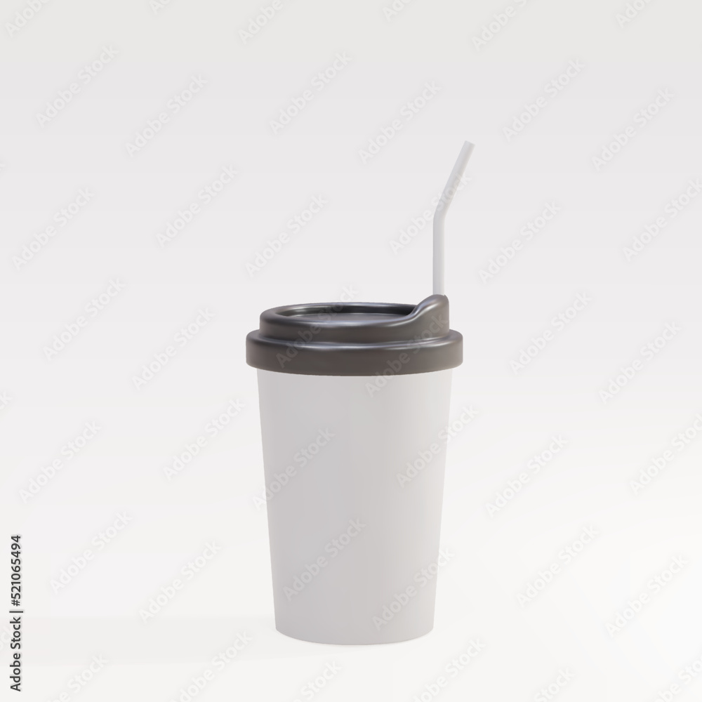 3D paper coffee cup with a straw. Vector illustration. 3D paper coffee cup with a straw. Vector illustration.