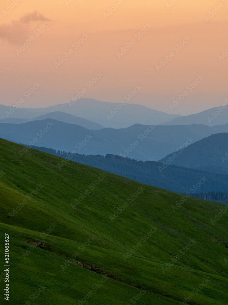 Fototapeta premium Panoramic view of mountains. Scenic mountain landscape. Carpathian, Ukraine.