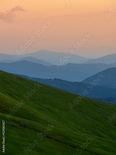 Panoramic view of mountains. Scenic mountain landscape.  Carpathian, Ukraine. © Kulbabka
