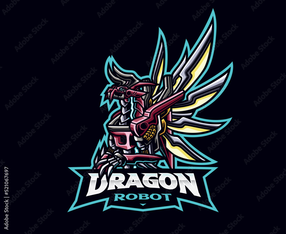 Fototapeta premium Dragon robot mascot logo design