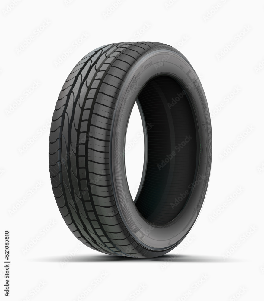Tire car vector isolated on white background. 3D icon. Car summer wheel. Black rubber tire. Aluminum wheel illustration. High quality. Realistic detailed tire design. Tire car vector isolated on white background. 3D icon. Car summer wheel. Black rubber tire. Aluminum wheel illustration. High quality. Realistic detailed tire design.