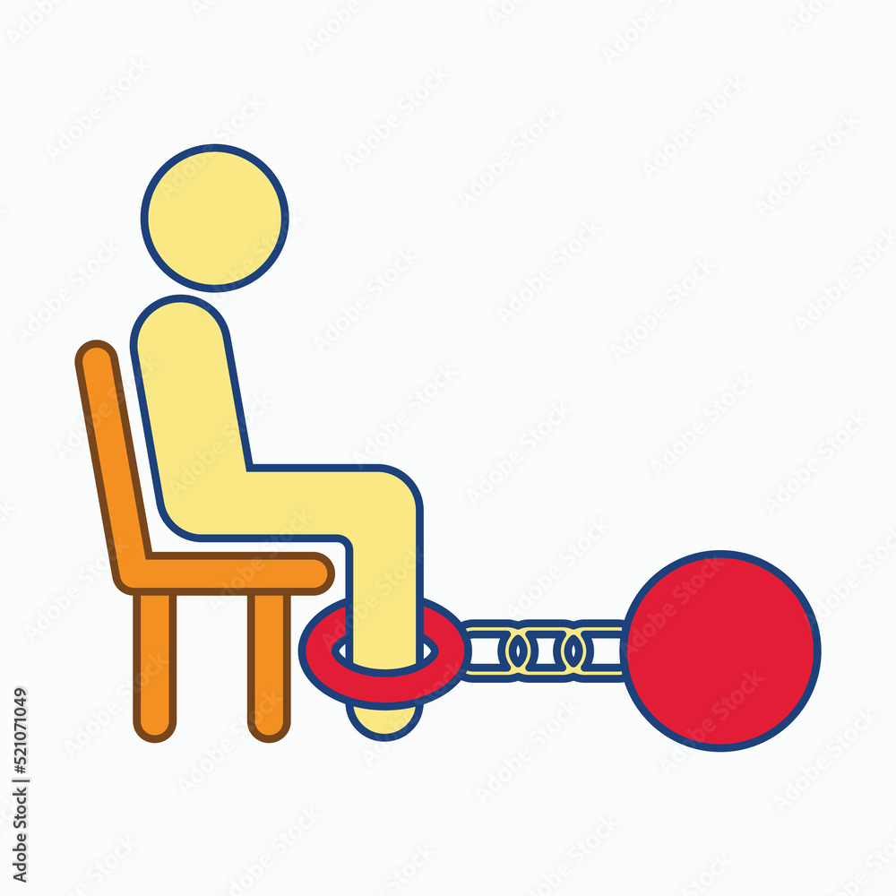 shackle icon, pensioner vector, chain and ball illustration shackle icon, pensioner vector, chain and ball illustration