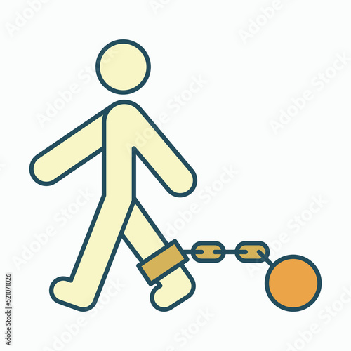 shackle icon, pensioner vector, chain and ball illustration
