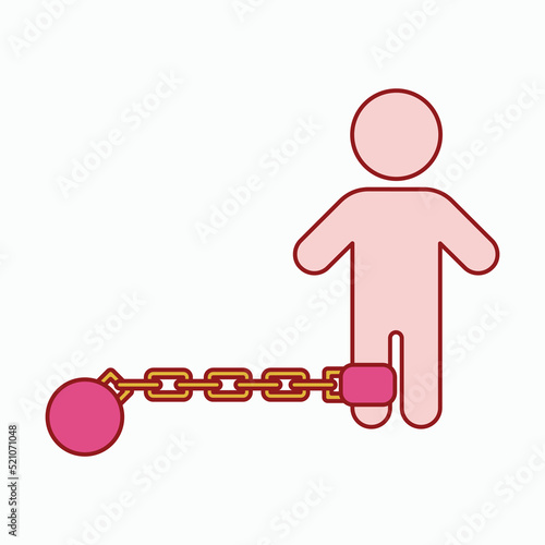 shackle icon, pensioner vector, chain and ball illustration