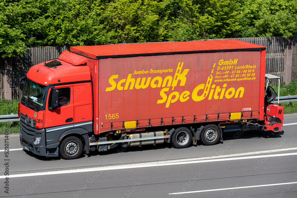 WIEHL, GERMANY - MAY 3, 2022: Schwank Spedition Mercedes-Benz Actros ...