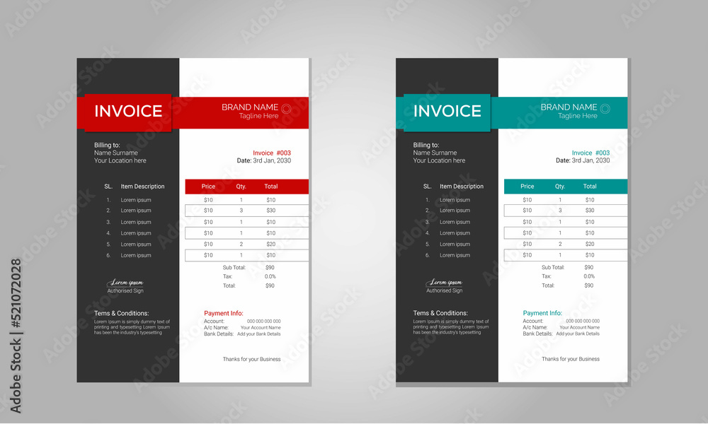 Modern Invoice template vector design, Corporate Invoice Design Template