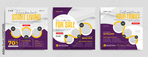 Real estate business marketing social media banner post template. Modern & luxury property, home or house sale advertising poster. Online promotion corporate flyer with abstract background.    