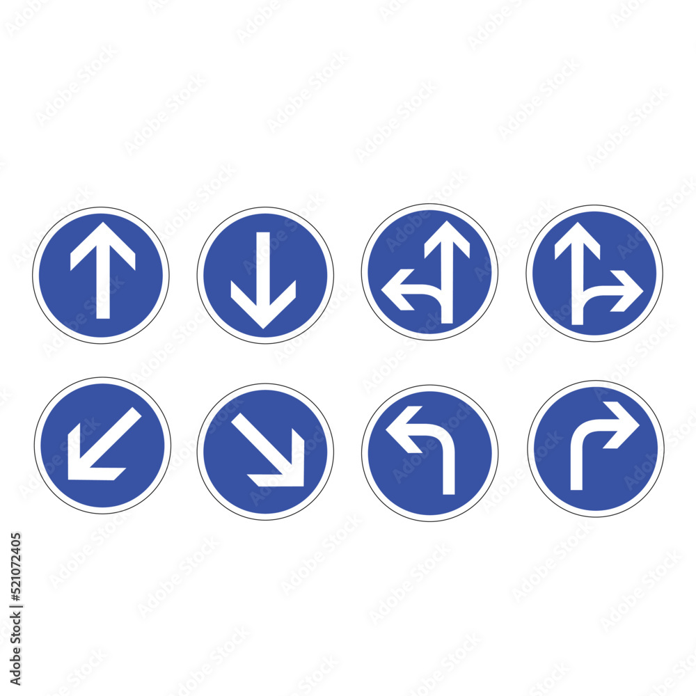 vector image set of road symbols and boards - arrows on blue circle. vector image set of road symbols and boards - arrows on blue circle.