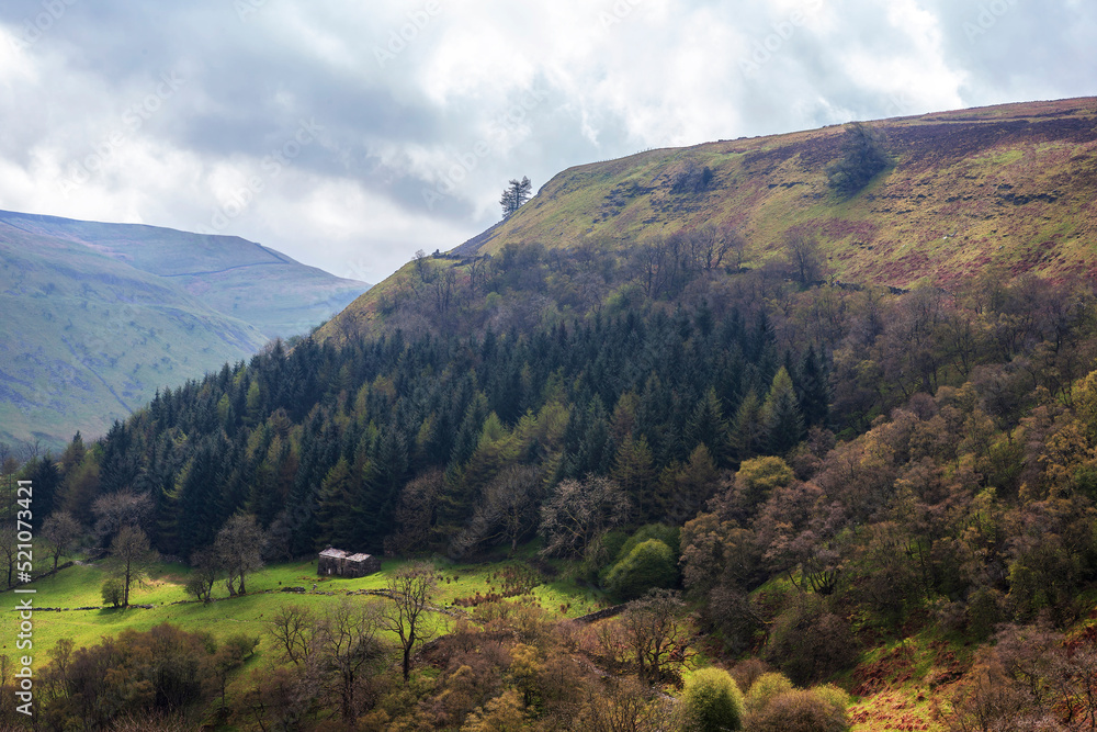 Fototapeta premium Swaledale at Kisdon Side from Beldi Hill below Keld, North Yorkshire, England, UK, on a stormy day
