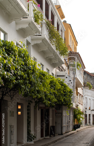 Detail of a colonial house. Typical balcony. Spanish colonial home.  cathedral. historical Center. Cartagena de Indias  Colombia.