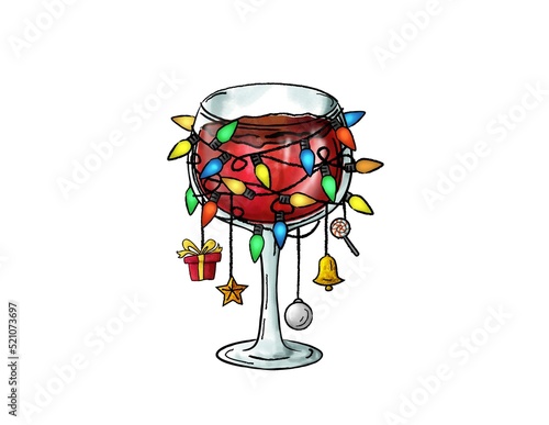 Wine Glass with light for christmas celebrate , newyears party photo