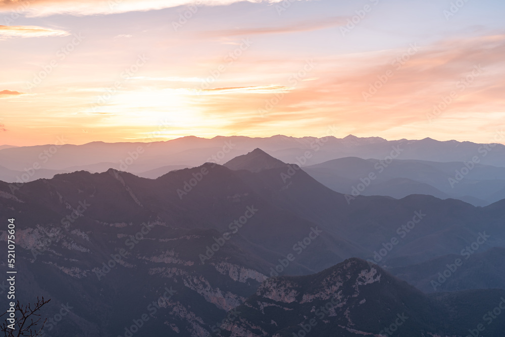 Sunset silhouette of the beautiful mountains.