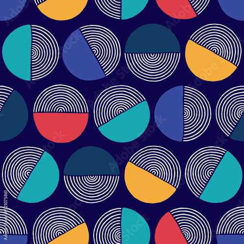 Abstract seamless pattern. Geometric circle hand drawn background. Repeat modern texture. Repeated bright patern. Contemporary geometry backdrop. Repeating line for design prints. Vector illustration
