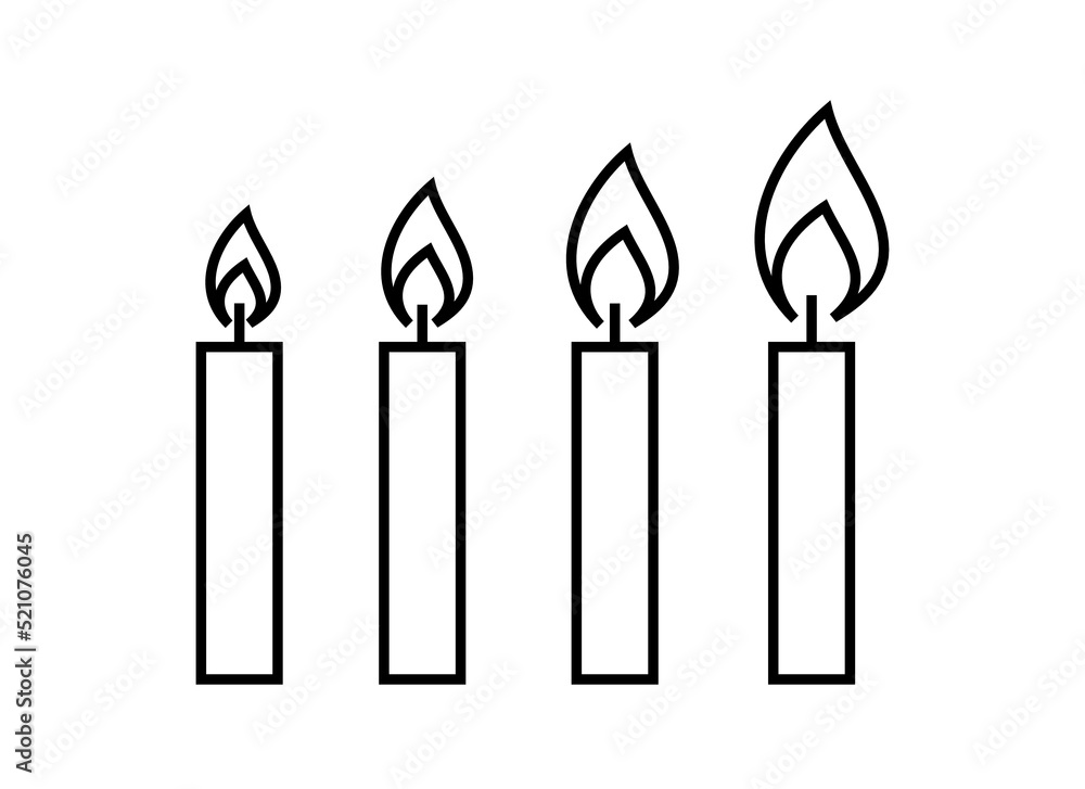 Candle icon. Stylized burning fire. A symbol of light, romance or mourning. Isolated vector illustration on a white background.