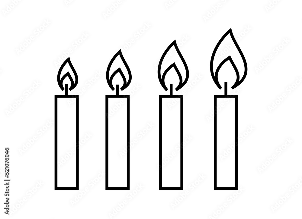Candle icon. Stylized burning fire. A symbol of light, romance or mourning. Isolated raster illustration on a white background. Candle icon. Stylized burning fire. A symbol of light, romance or mourning. Isolated raster illustration on a white background.