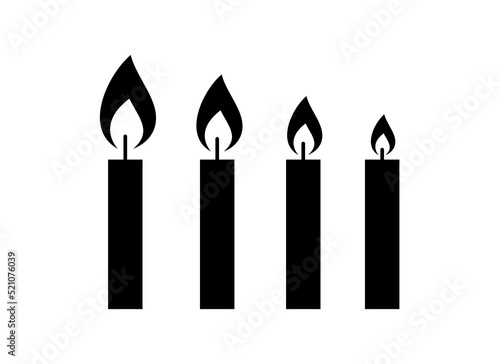 Candle icon. Stylized burning fire. A symbol of light, romance or mourning. Isolated raster illustration on a white background.