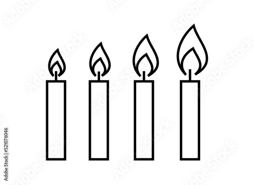 Candle icon. Stylized burning fire. A symbol of light, romance or mourning. Isolated raster illustration on a white background.