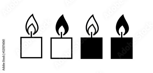 Candle icon. Stylized burning fire. A symbol of light, romance or mourning. Isolated raster illustration on a white background. © Sergey