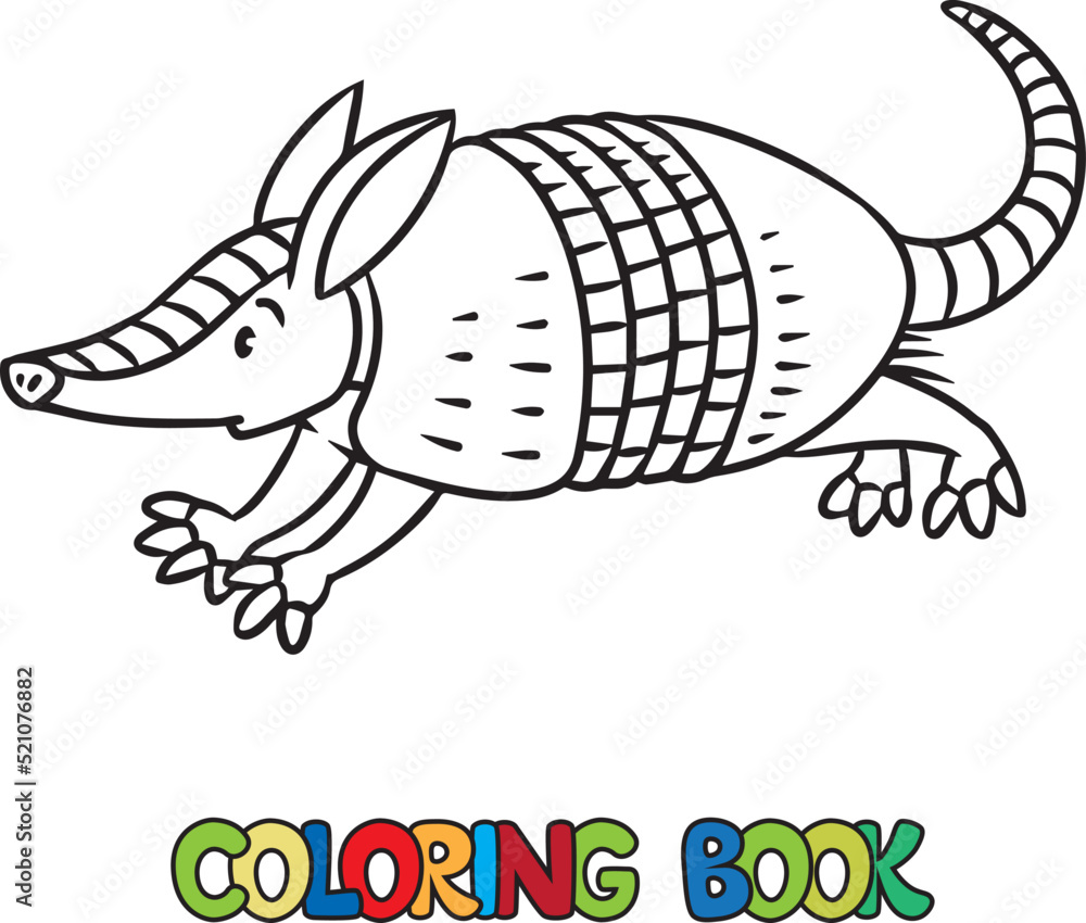 Fototapeta premium Funny running armadillo Kids animals coloring book