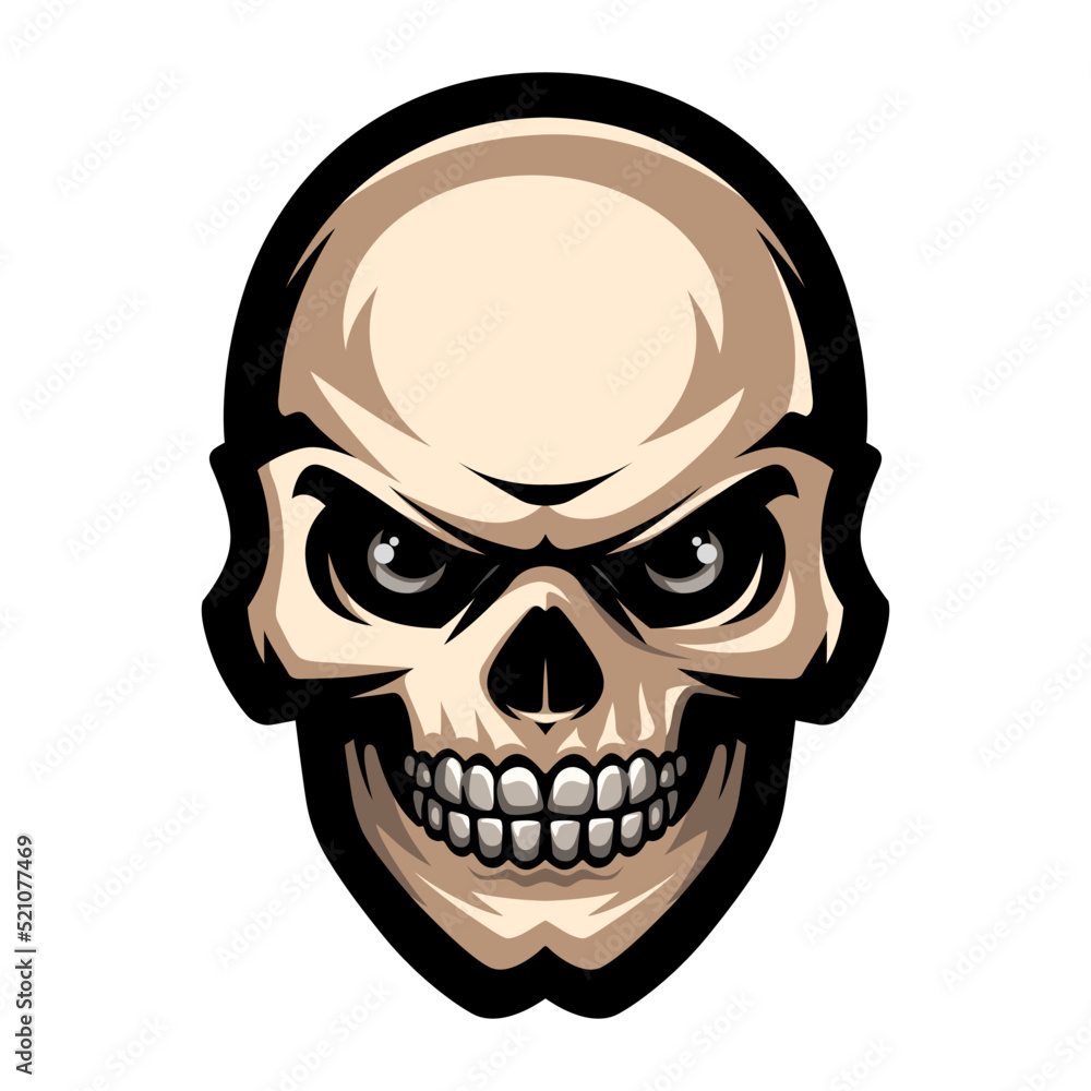 Fototapeta premium Human skull, monster. Mascot for logo, halloween sticker. T-shirt print.