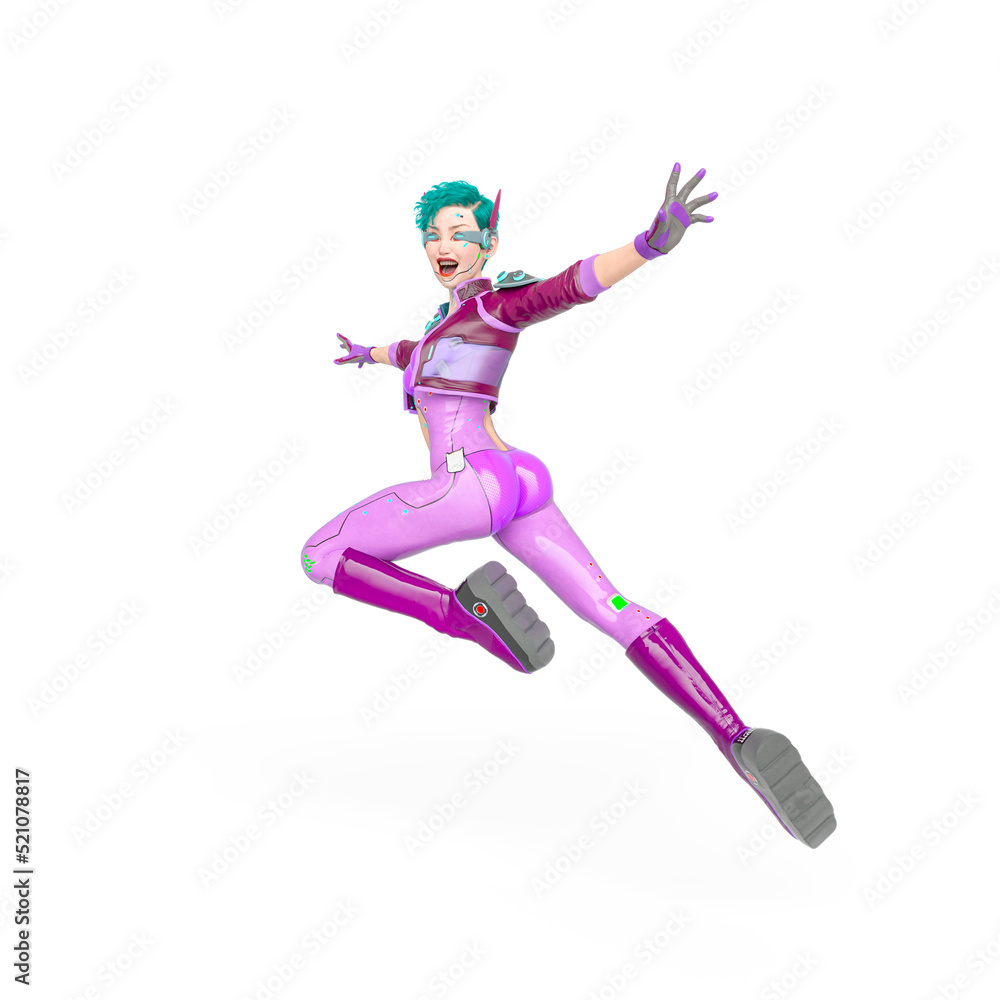 cyberpunk girl is doing a fancy move on action cyberpunk girl is doing a fancy move on action