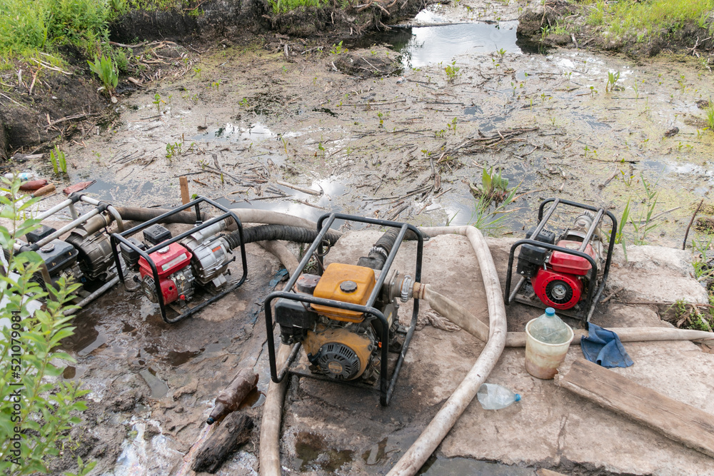 Water pumps pump water from the pond. Drainage of swamps reduces the