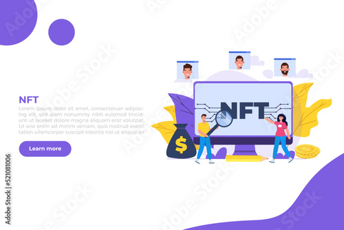  NFT theme isometric concept. Cryptographic art. Non-fungible token. Vector illustration. 