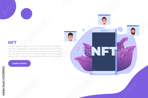  NFT theme isometric concept. Cryptographic art. Non-fungible token. Vector illustration. 