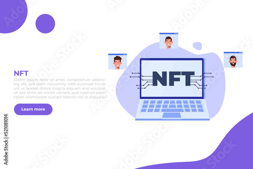  NFT theme isometric concept. Cryptographic art. Non-fungible token. Vector illustration. 