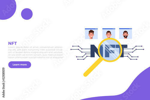  NFT theme isometric concept. Cryptographic art. Non-fungible token. Vector illustration. 