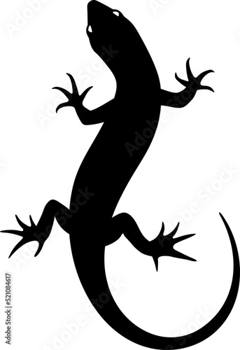 Black silhouette of a lizard isolated on a white background. Vector illustration