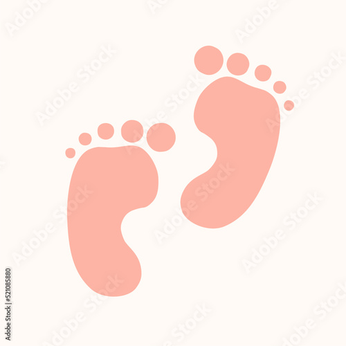 Baby footprint in pink. Illustration isolated on white background. Flat design template for a postcard.