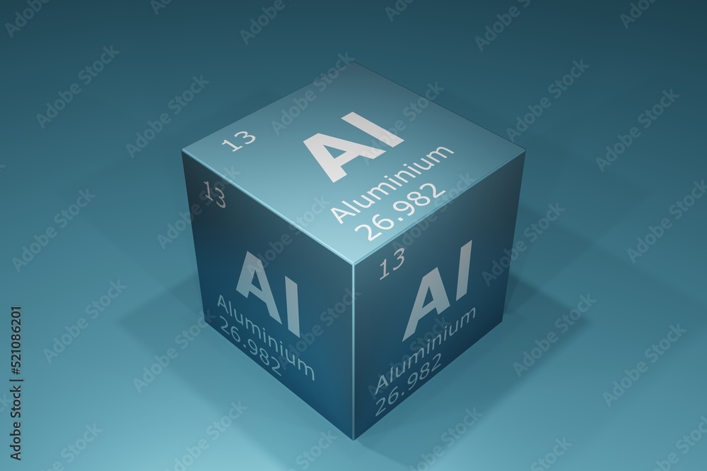 Aluminum, 3D background of symbols of the elements of the periodic table, atomic number, atomic weight, name and symbol. Education, science and technology Aluminum, 3D background of symbols of the elements of the periodic table, atomic number, atomic weight, name and symbol. Education, science and technology