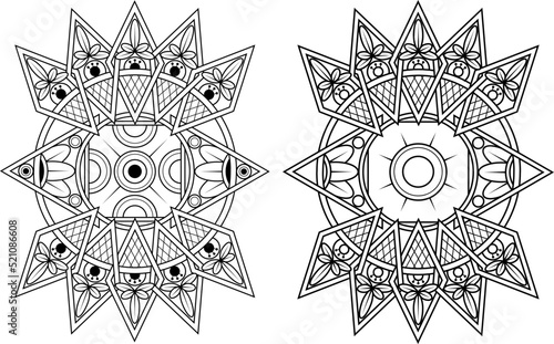Black and white pattern. Two geometric ornaments. Antistress. Eye. Sticker.