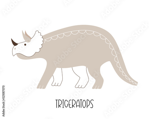 Cute wild isolated dinosaur Triceratops. Vector illustration of a wild animal