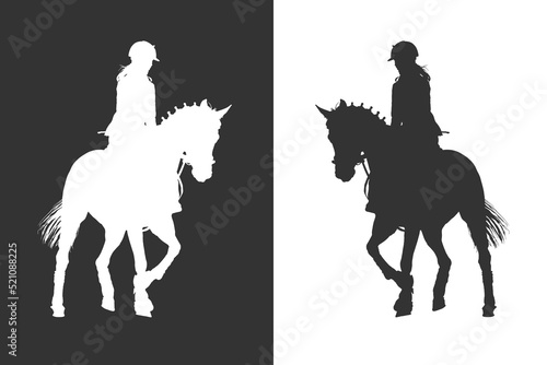 Canvastavla Dressage. Black and white silhouette vector images rider on horse